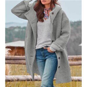 Women's Winter Single Breasted Long Wool Coat Grey